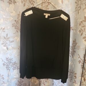 Chic Black Blouse with Embellished Shoulders